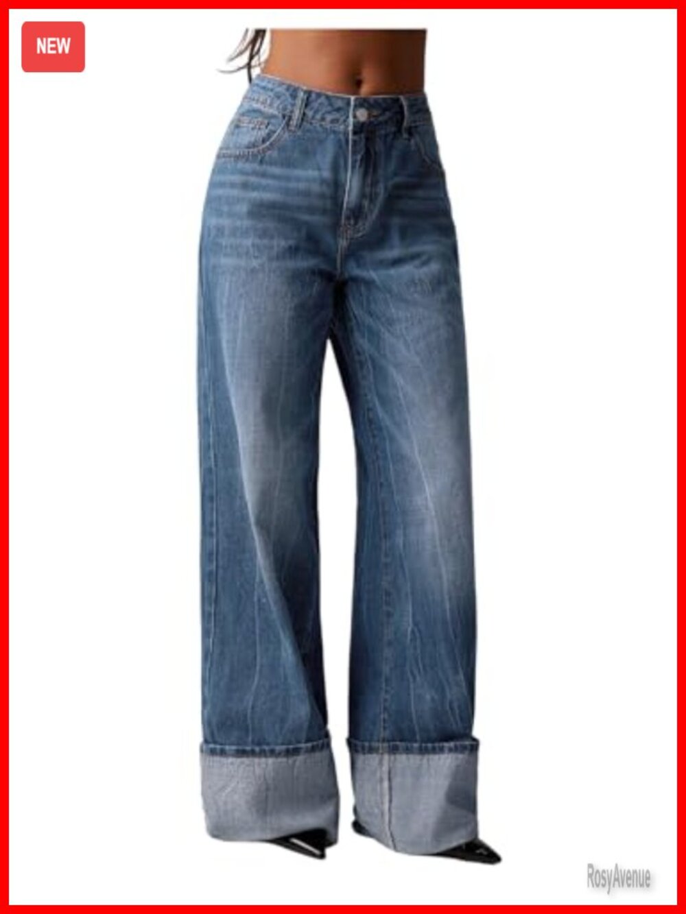 OYOANGLE Women's Wide Leg Cuffed Jeans Low Rise Streetwear